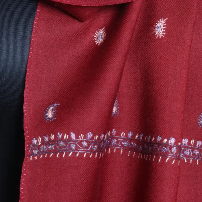 Soft Maroon 64 Count Muffler with Kashmiri Sozni Embroidery - Image 2