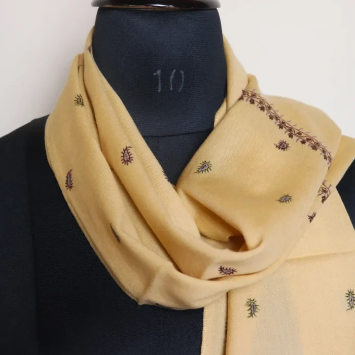 Elegant Yellow 64 Count Muffler with Kashmiri Hand-Sozni - Image 2