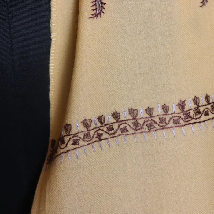 Elegant Yellow 64 Count Muffler with Kashmiri Hand-Sozni - Image 3