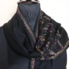 64 Count Black Muffler with Intricate Sozni Work from Kashmir