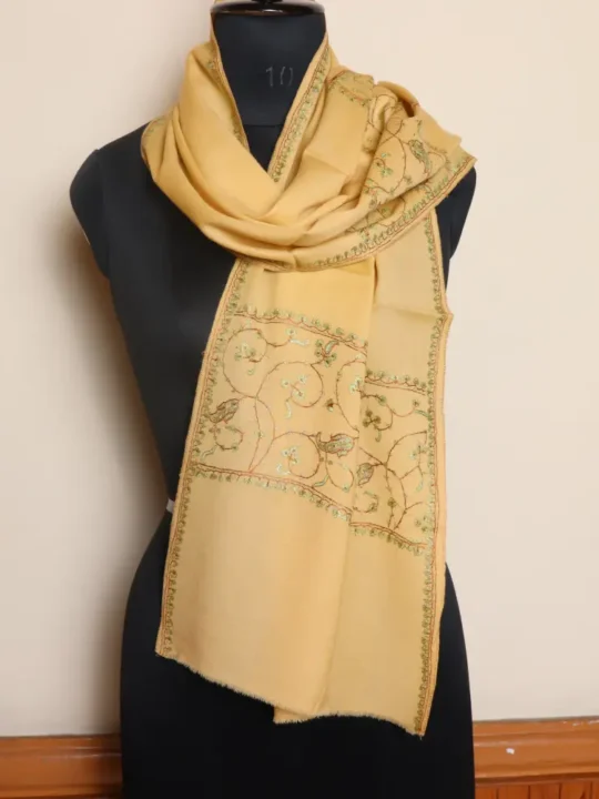 Kashmiri Sozni Embroidered Yellow Muffler in 64 Count