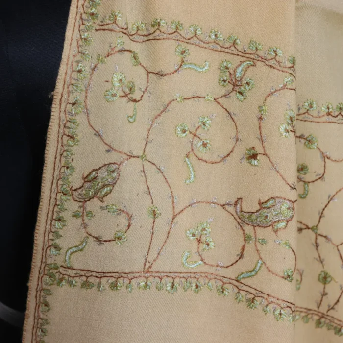 Kashmiri Sozni Embroidered Yellow Muffler in 64 Count - Image 3