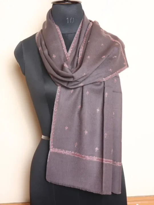 Grey Handcrafted Muffler with Traditional Sozni Embroidery