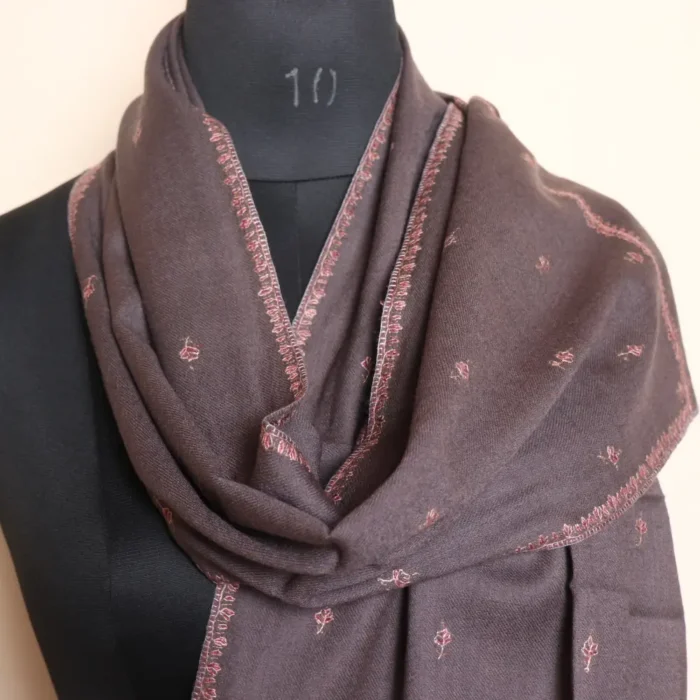 Grey Handcrafted Muffler with Traditional Sozni Embroidery - Image 2