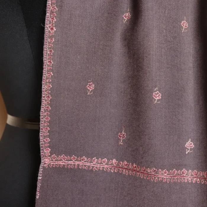 Grey Handcrafted Muffler with Traditional Sozni Embroidery - Image 3