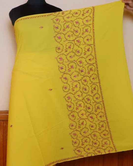 Authentic Hand Sozni Saree from Kashmir | Yellow - Dal Jheel
