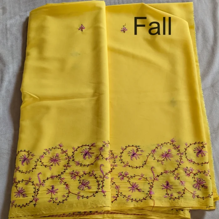 Authentic Hand Sozni Saree from Kashmir | Yellow - Dal Jheel - Image 6