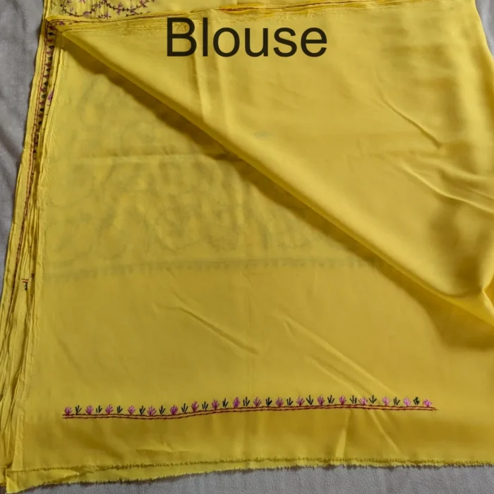 Authentic Hand Sozni Saree from Kashmir | Yellow - Dal Jheel - Image 7