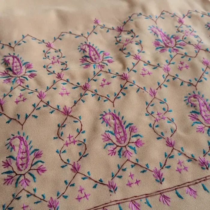 Original Hand Sozni Work Saree from Kashmir | Light Yellow - Dal Jheel - Image 10
