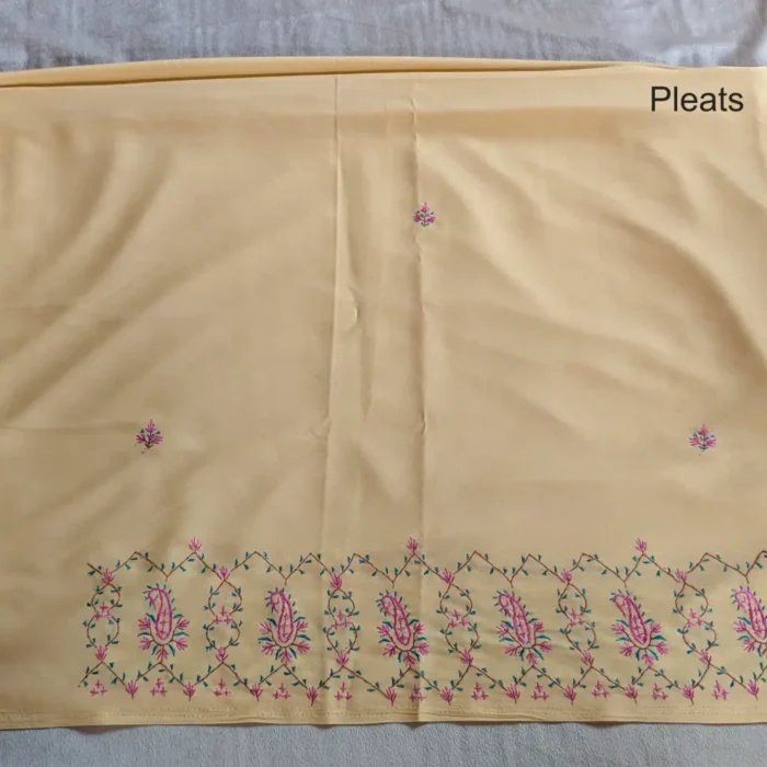Original Hand Sozni Work Saree from Kashmir | Light Yellow - Dal Jheel - Image 6