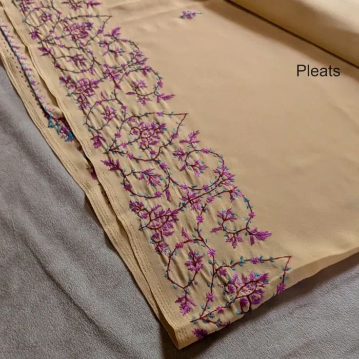 Hand Sozni Jaali Work Saree from Kashmir | Light Yellow - Dal Jheel - Image 4