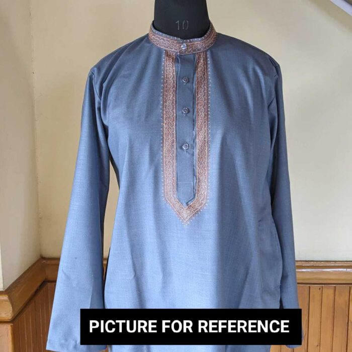 Traditional White Kashmiri Kurta Pyjama in Ruby Cotton with Sozni Hand Detailing - Image 3