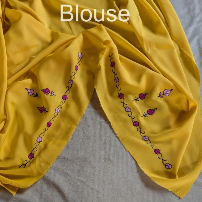 Yellow Original Hand Sozni Paper Machie Work Saree from Kashmir - Dal Jheel - Image 5