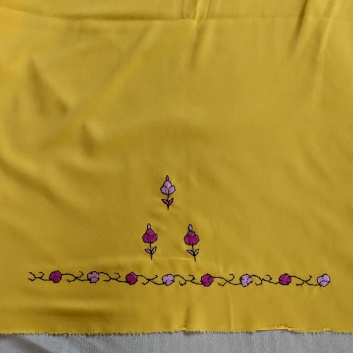 Yellow Original Hand Sozni Paper Machie Work Saree from Kashmir - Dal Jheel - Image 6