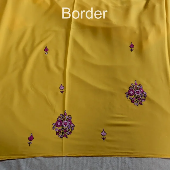 Yellow Original Hand Sozni Paper Machie Work Saree from Kashmir - Dal Jheel - Image 7