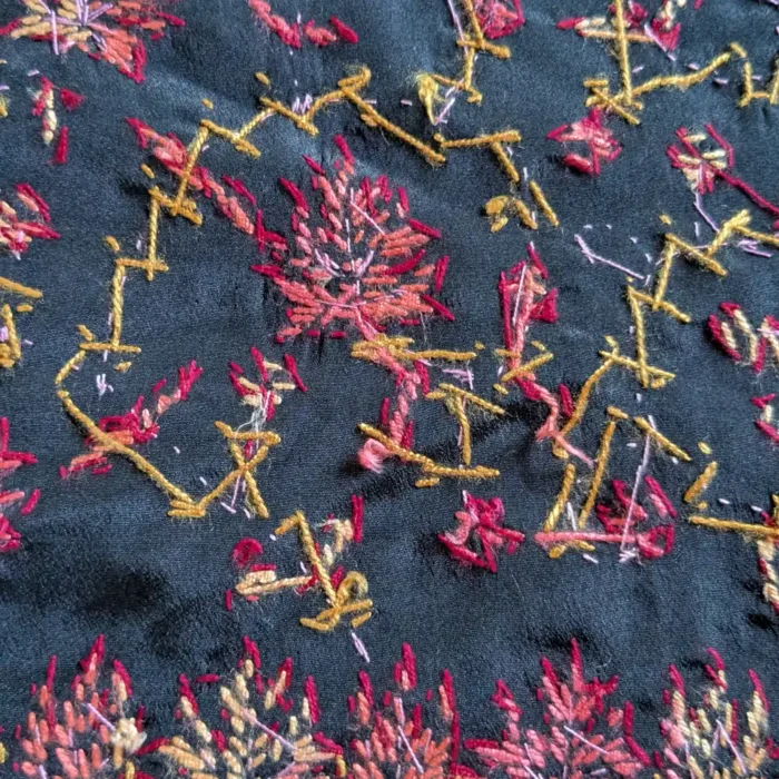 Sozni Saree Black Chinari Hand Paper Machie Work from Kashmir - Image 5