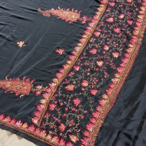Sozni Saree Black Chinari Hand Paper Machie Work from Kashmir