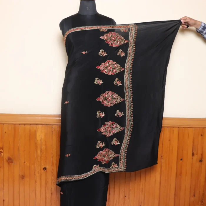 Black Authentic Hand Sozni Paper Machie Work Saree - Image 2