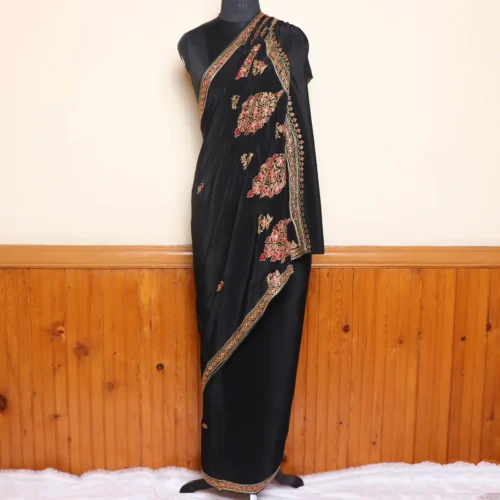 Black Authentic Hand Sozni Paper Machie Work Saree
