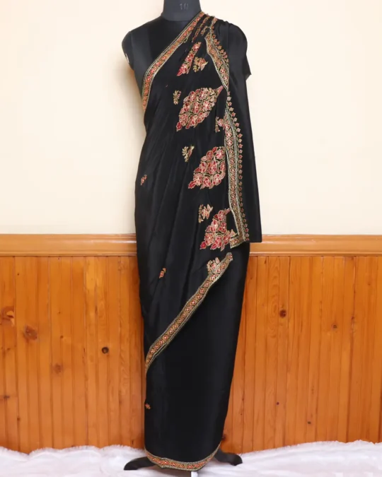 Black Authentic Hand Sozni Paper Machie Work Saree