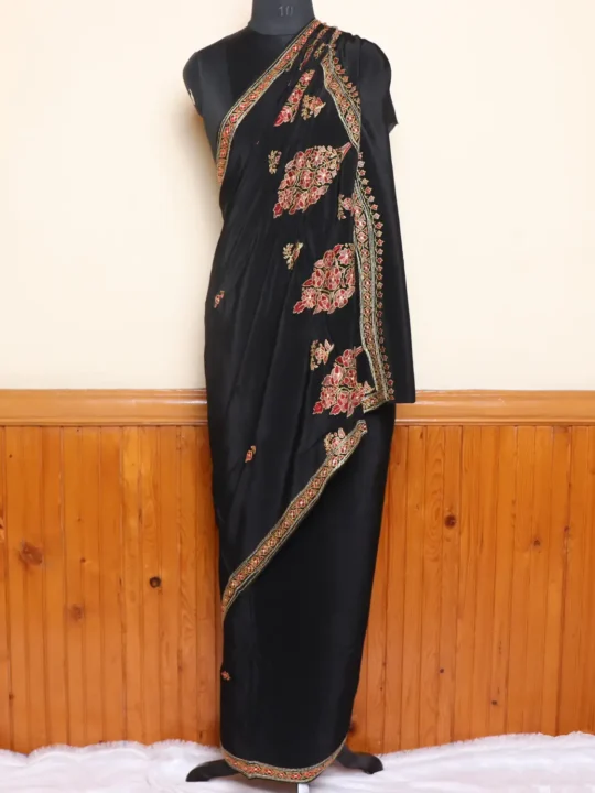 Black Authentic Hand Sozni Paper Machie Work Saree