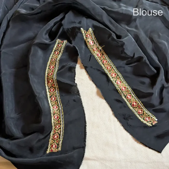 Black Authentic Hand Sozni Paper Machie Work Saree - Image 6