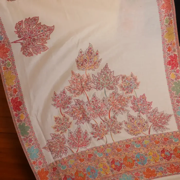 Luxe Kashmiri Kani Silk Saree | Original Jamawar Chinar Booyn  | Cream - Image 15