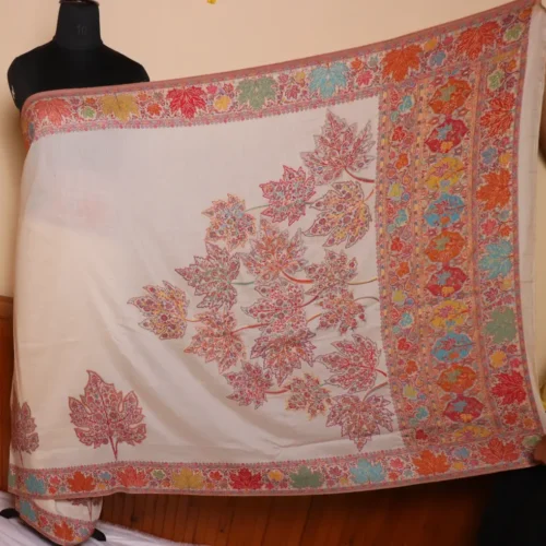 Luxe Kashmiri Kani Silk Saree | Original Jamawar Chinar Booyn  | Cream