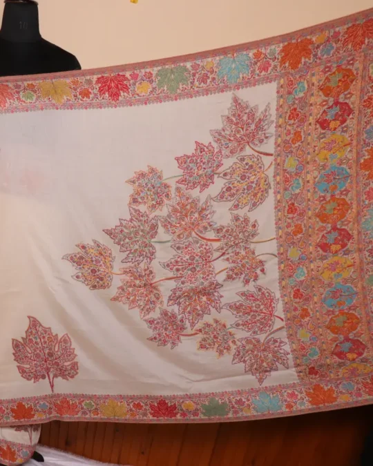 Luxe Kashmiri Kani Silk Saree | Original Jamawar Chinar Booyn  | Cream