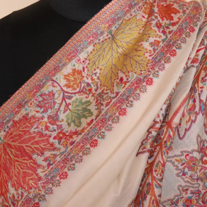 Luxe Kashmiri Kani Silk Saree | Original Jamawar Chinar Booyn  | Cream - Image 5