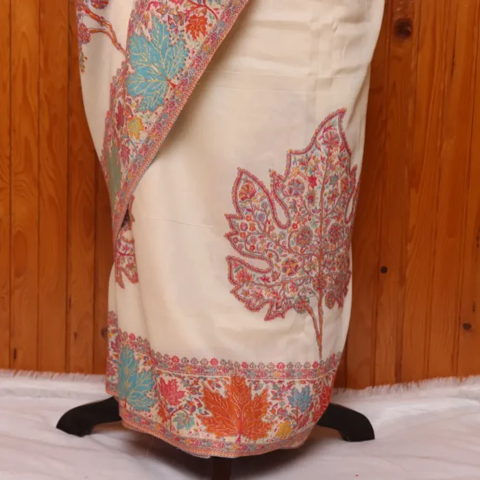 Luxe Kashmiri Kani Silk Saree | Original Jamawar Chinar Booyn  | Cream - Image 4