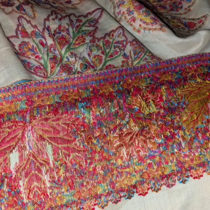 Luxe Kashmiri Kani Silk Saree | Original Jamawar Chinar Booyn  | Cream - Image 10