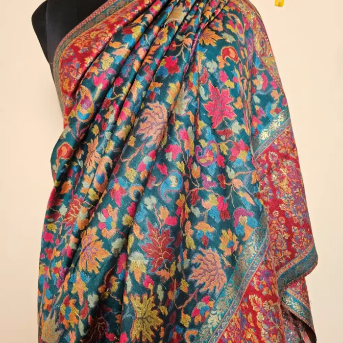 Luxe Jamawar Original Kashmiri Silk Kani Saree | Green | Gul E Nargis - Image 11