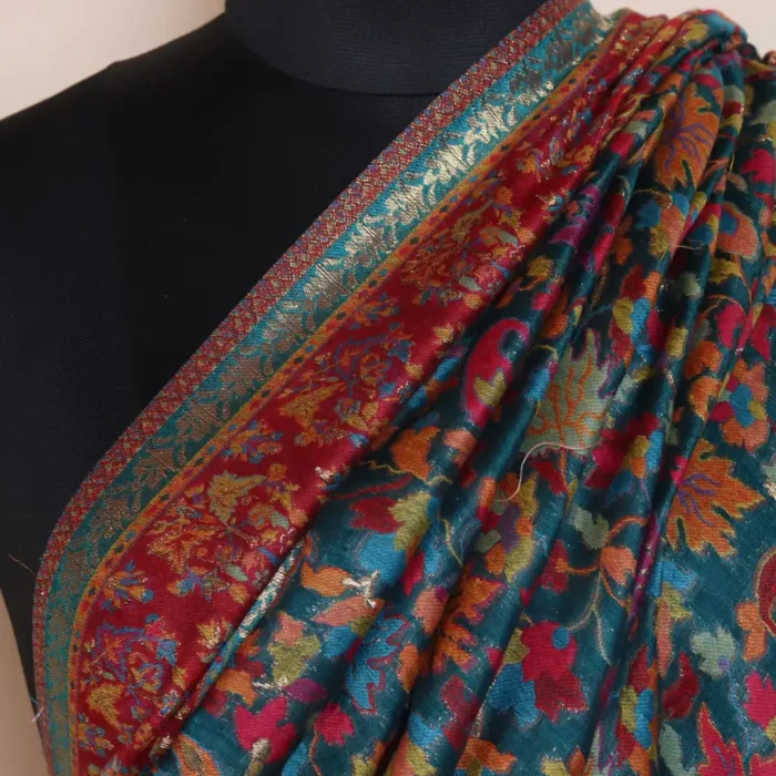 Luxe Jamawar Original Kashmiri Silk Kani Saree | Green | Gul E Nargis - Image 2