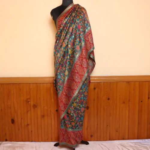 Luxe Jamawar Original Kashmiri Silk Kani Saree | Green | Gul E Nargis