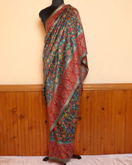 Luxe Jamawar Original Kashmiri Silk Kani Saree | Green | Gul E Nargis