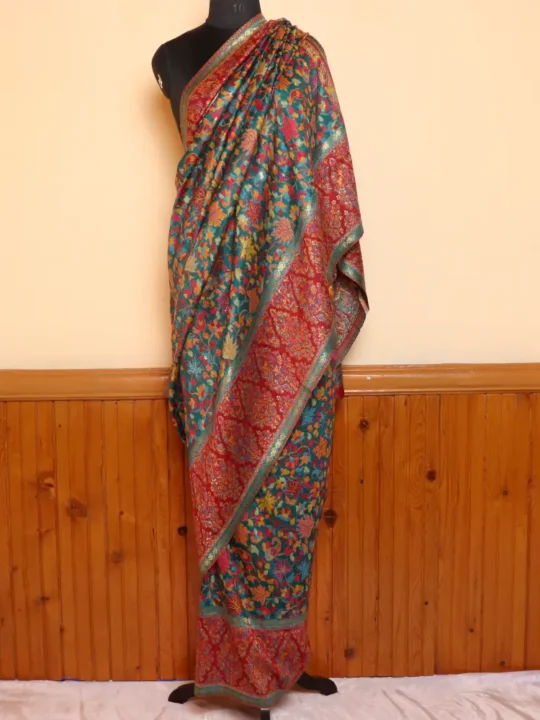 Luxe Jamawar Original Kashmiri Silk Kani Saree | Green | Gul E Nargis