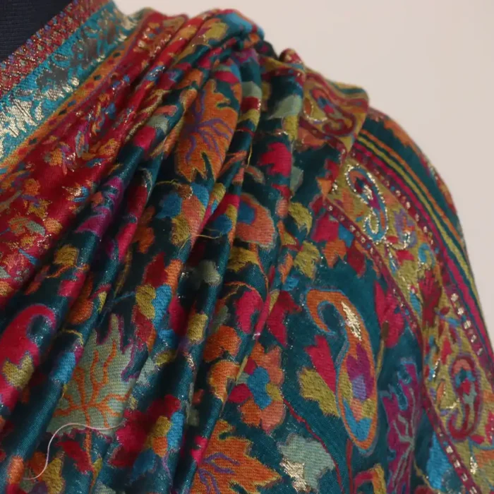 Luxe Jamawar Original Kashmiri Silk Kani Saree | Green | Gul E Nargis - Image 4