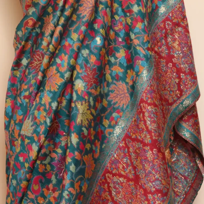 Luxe Jamawar Original Kashmiri Silk Kani Saree | Green | Gul E Nargis - Image 6