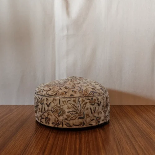 Khwabgah Light Grey Aari Worked Cap in Toosha Fabric