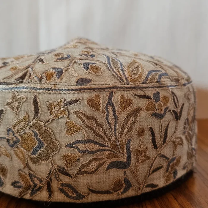 Khwabgah Light Grey Aari Worked Cap in Toosha Fabric - Image 2