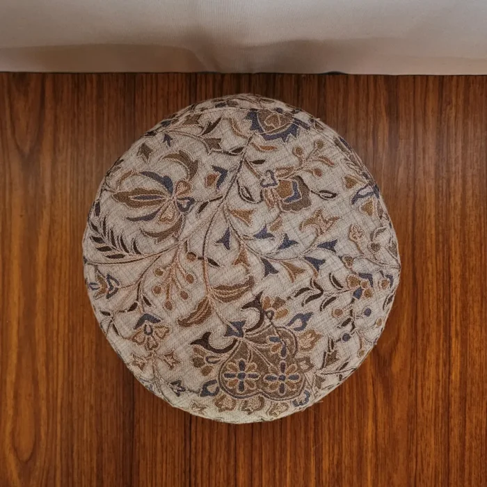Grey Shaded Mahjabeen Traditional Aari Embroidered Cap in Toosha Fabric - Image 3