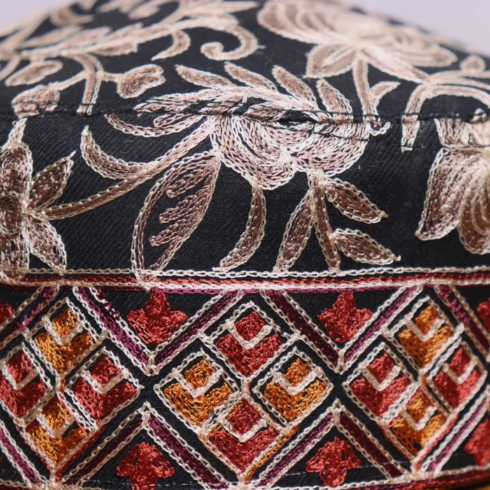 Rangwar Black  Toosha Cap Adorned with Kashmiri Aari Craft - Image 2