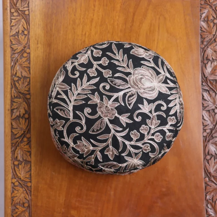 Rangwar Black  Toosha Cap Adorned with Kashmiri Aari Craft - Image 3
