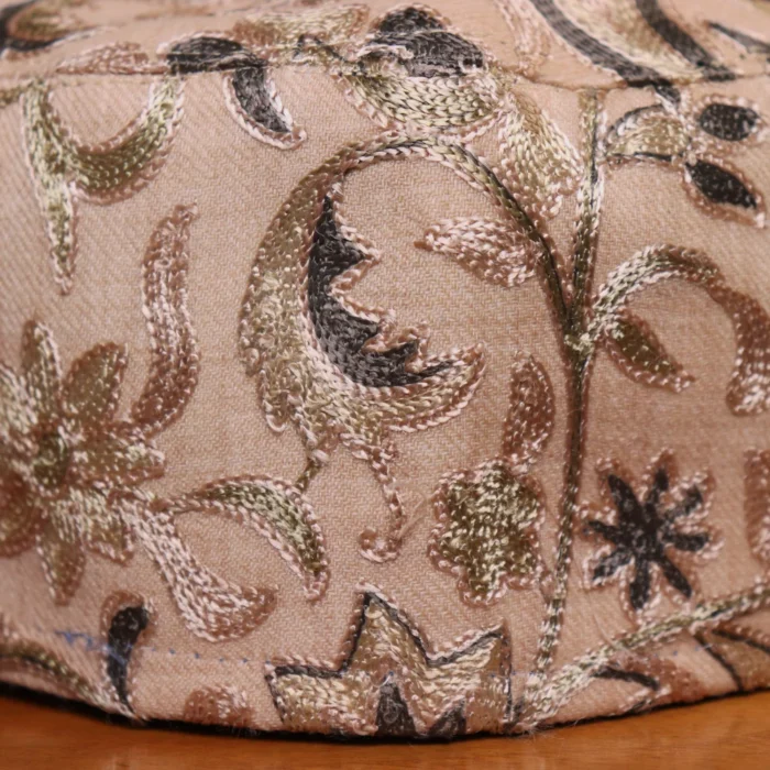 Shalimar Kocha Beige Toosha Cap Embroidered with Kashmiri Aari - Image 2
