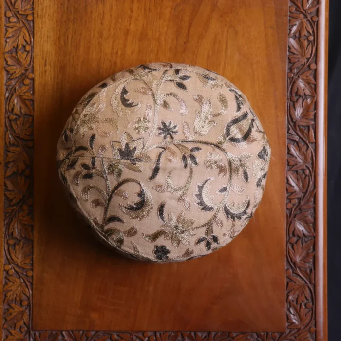 Shalimar Kocha Beige Toosha Cap Embroidered with Kashmiri Aari - Image 3
