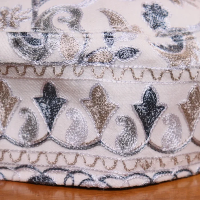 Haji Faizullah – Kashmiri White Toosha Cap with Aari Embroidery - Image 3