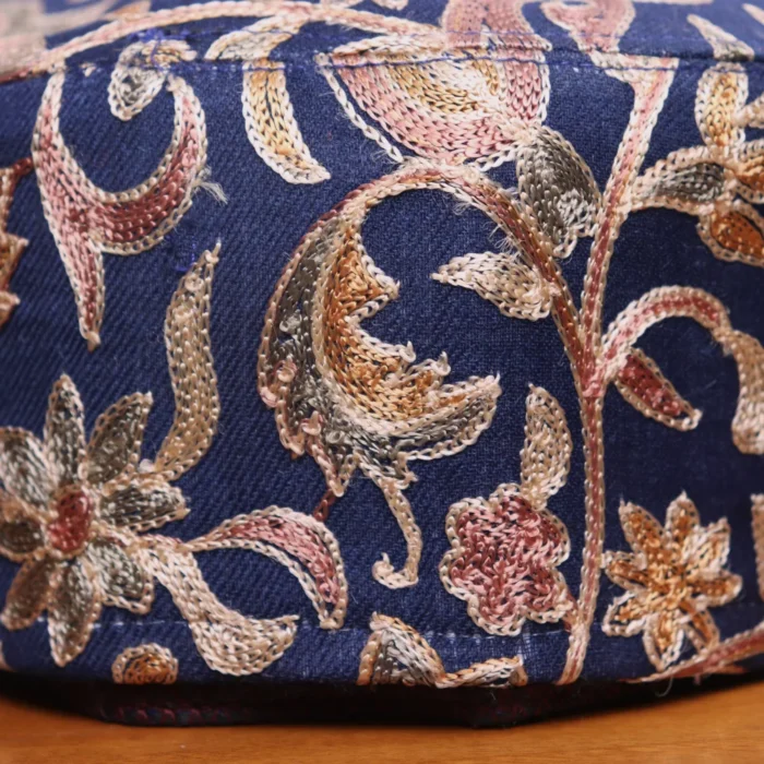Poshnool Blue Toosha Cap Embellished with Kashmiri Aari Embroider - Image 2
