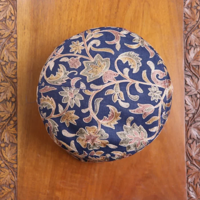 Poshnool Blue Toosha Cap Embellished with Kashmiri Aari Embroider - Image 3