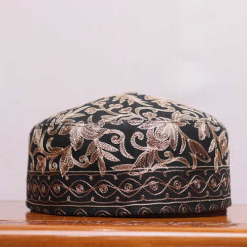Boni-Chakal Toosha Cap in Black with Traditional Aari Embroidery